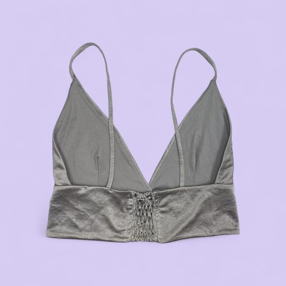 ZARA Grey Velvety V-Neck Bralette Top – Size M - Picture 5 of 8